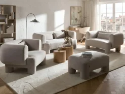 Set da salotto 6 posti HOGBO Tessuto Beige con ottomana