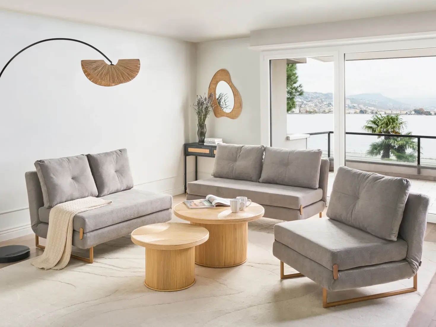 Set da salotto 6 posti JERSLEV Tessuto Grigio