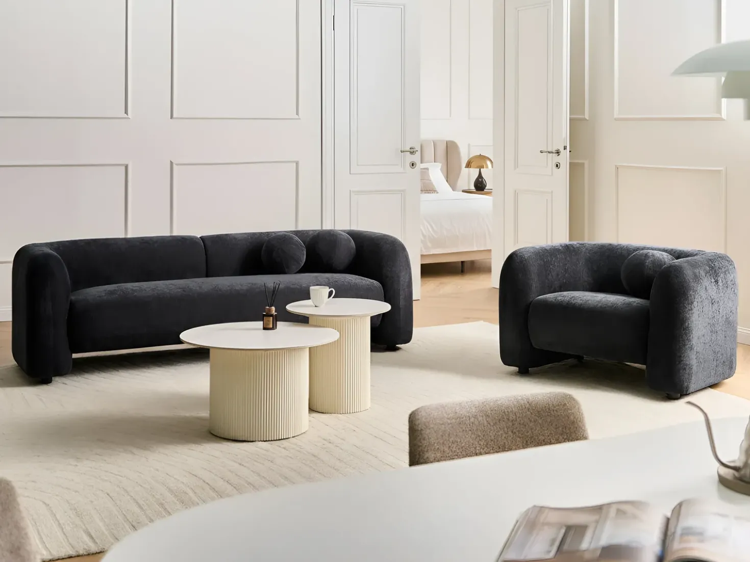 Set da salotto 4 posti LEIREN Ciniglia Nero
