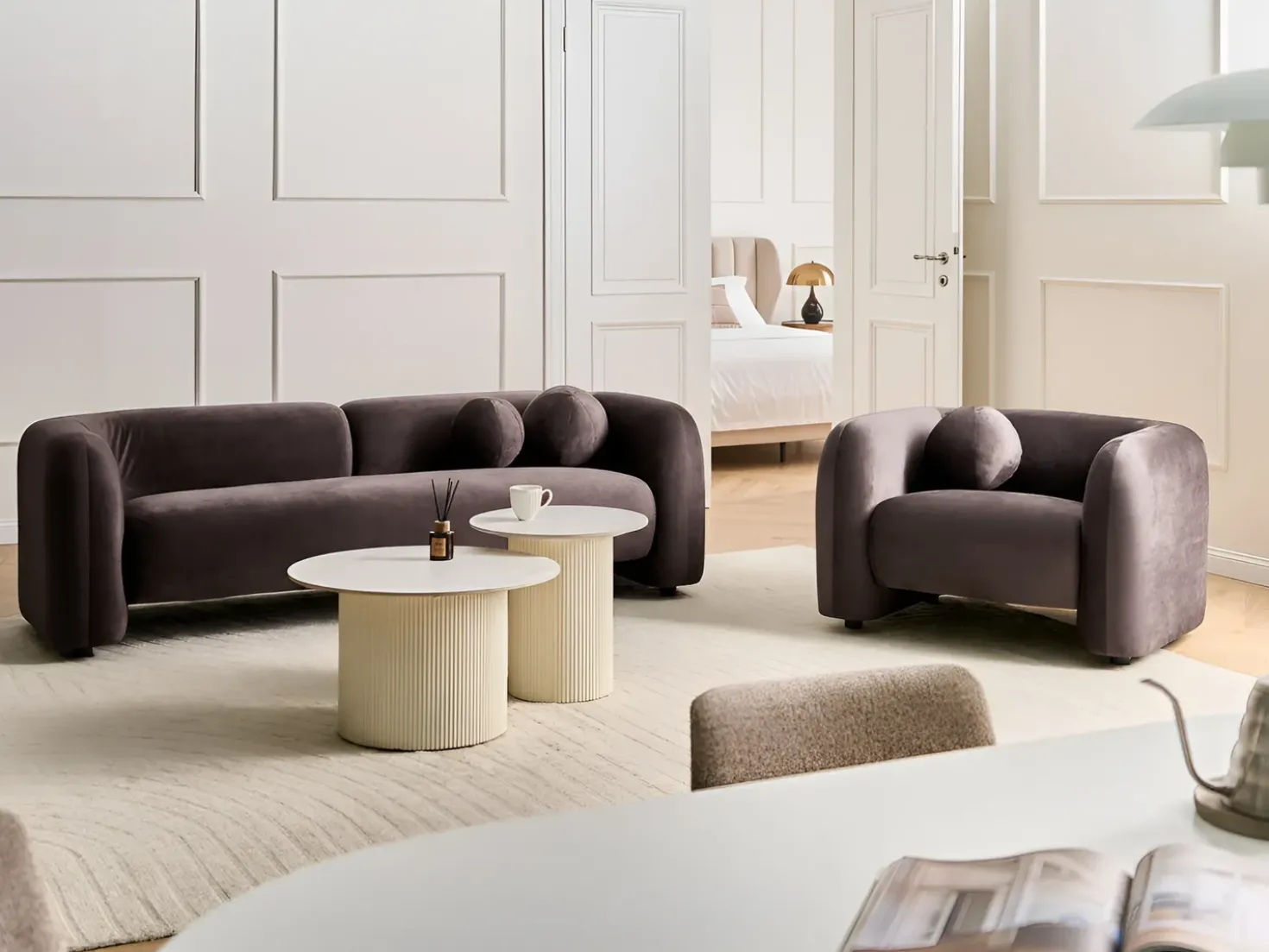 Set da salotto 4 posti LEIREN Velluto Marrone scuro
