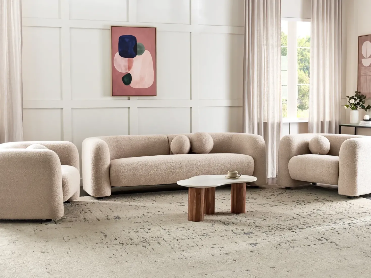 Set da salotto 5 posti LEIREN Bouclé Beige