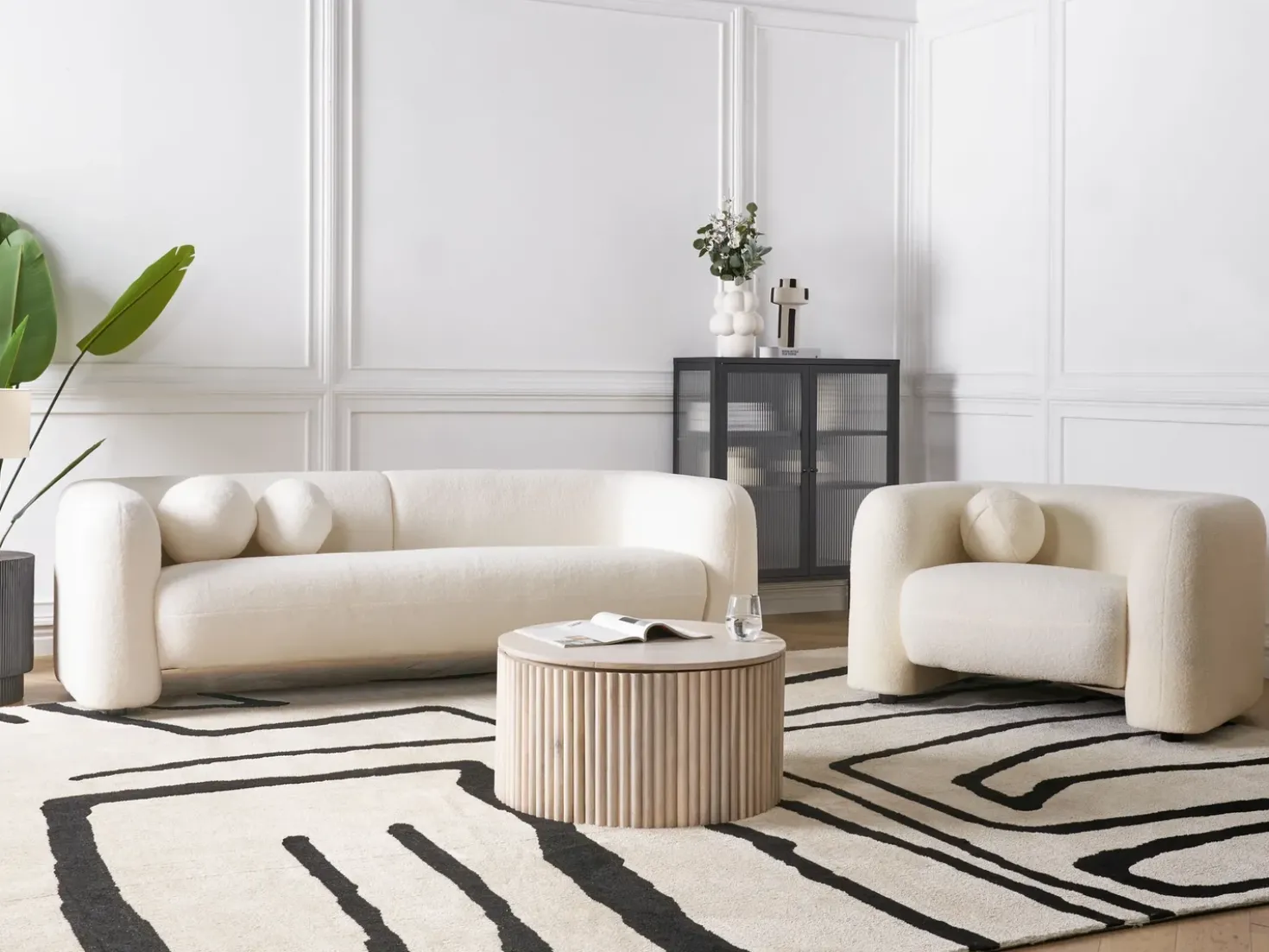 Set da salotto 4 posti LEIREN Bouclé Bianco