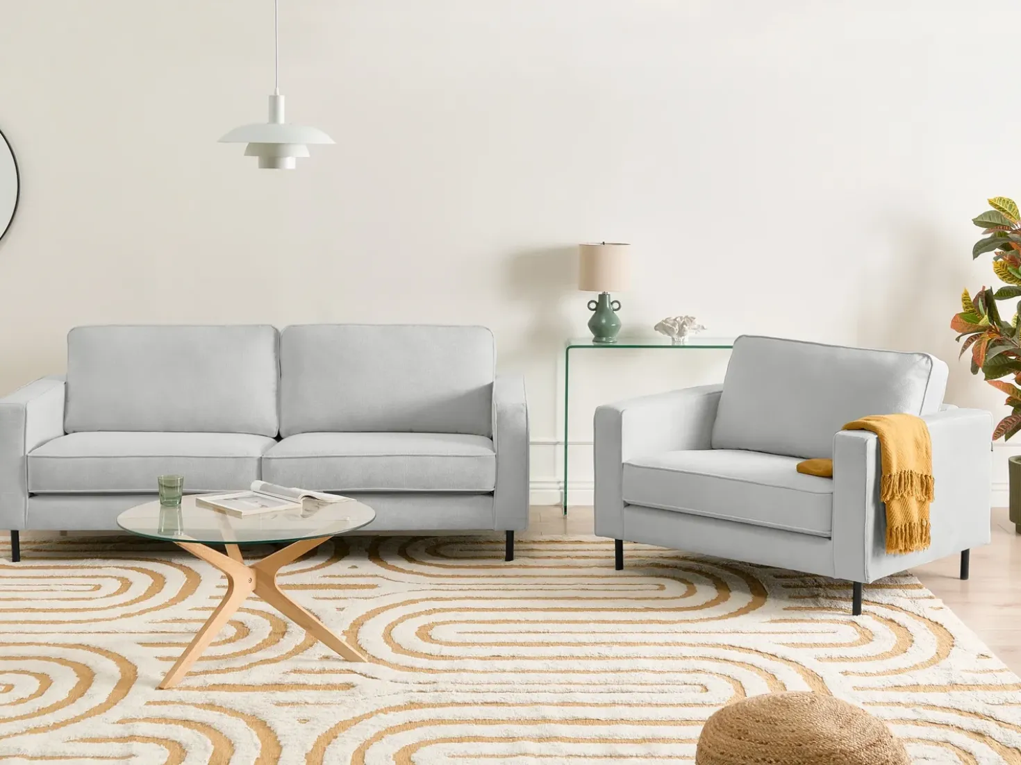Set da salotto 4 posti SAVALEN Tessuto Grigio chiaro