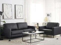 Set da salotto 4 posti SAVALEN Pelle naturale Nero