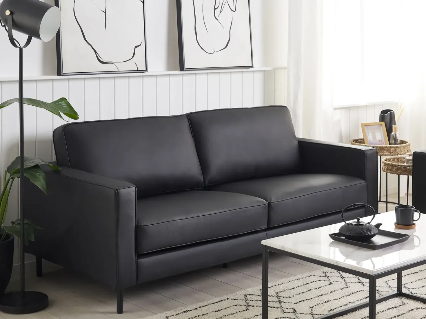 Set da salotto 4 posti SAVALEN Pelle naturale Nero