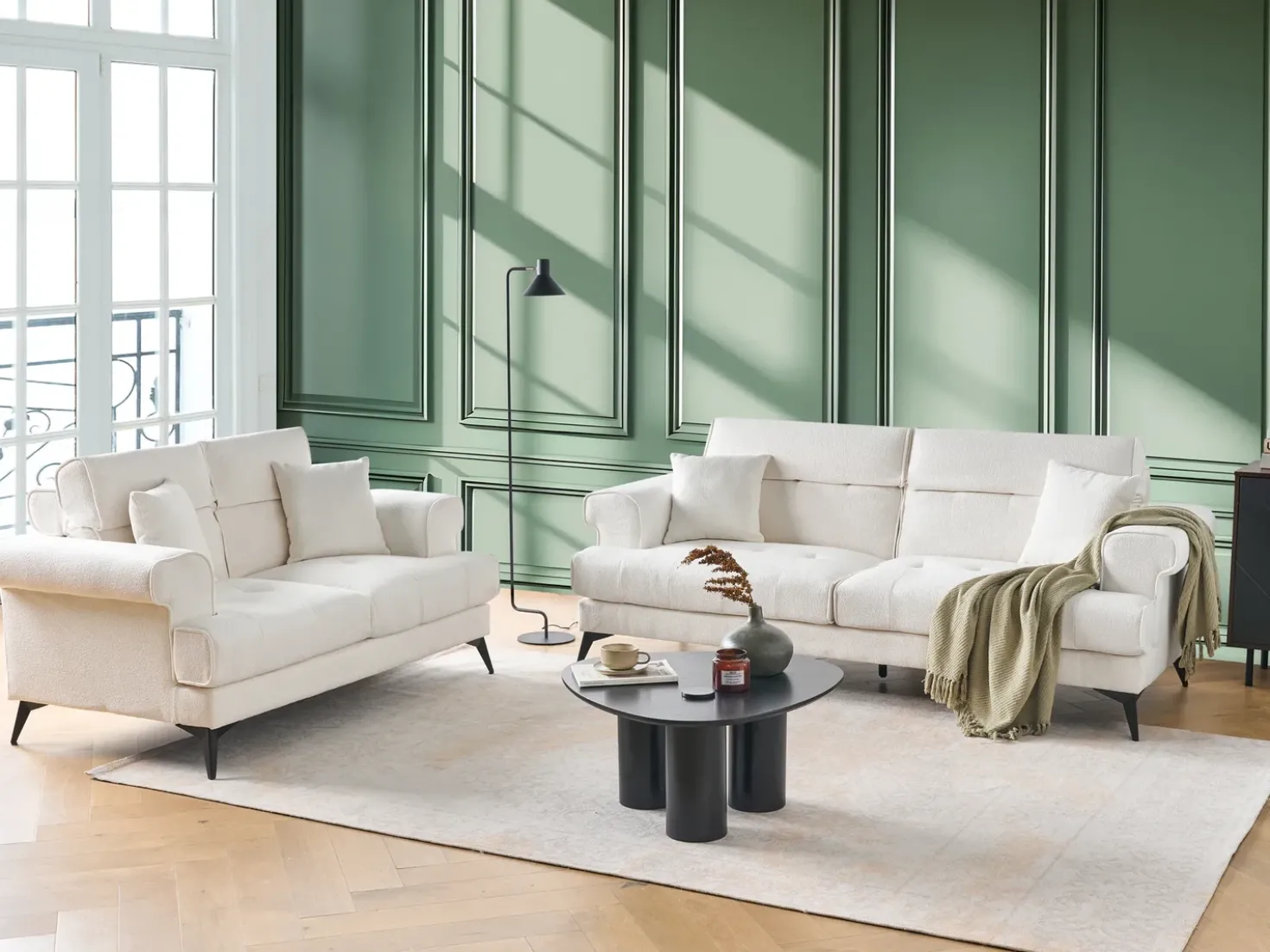 Set da salotto 5 posti SKIVE Bouclé Bianco