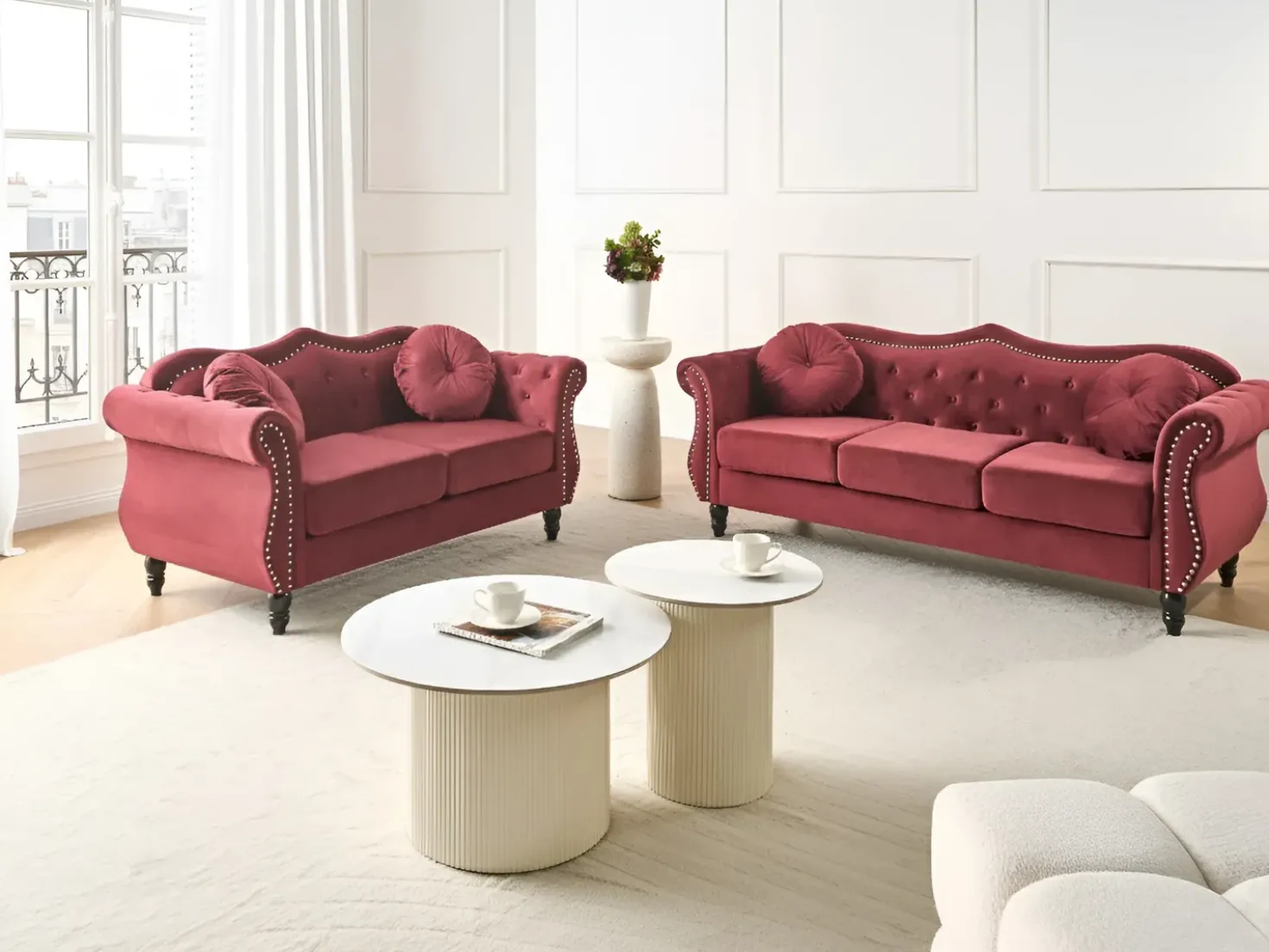 Set da salotto 5 posti SKIEN Velluto Rosso scuro