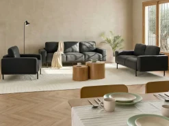 Set da salotto 6 posti SOVIK Pelle sintetica Nero