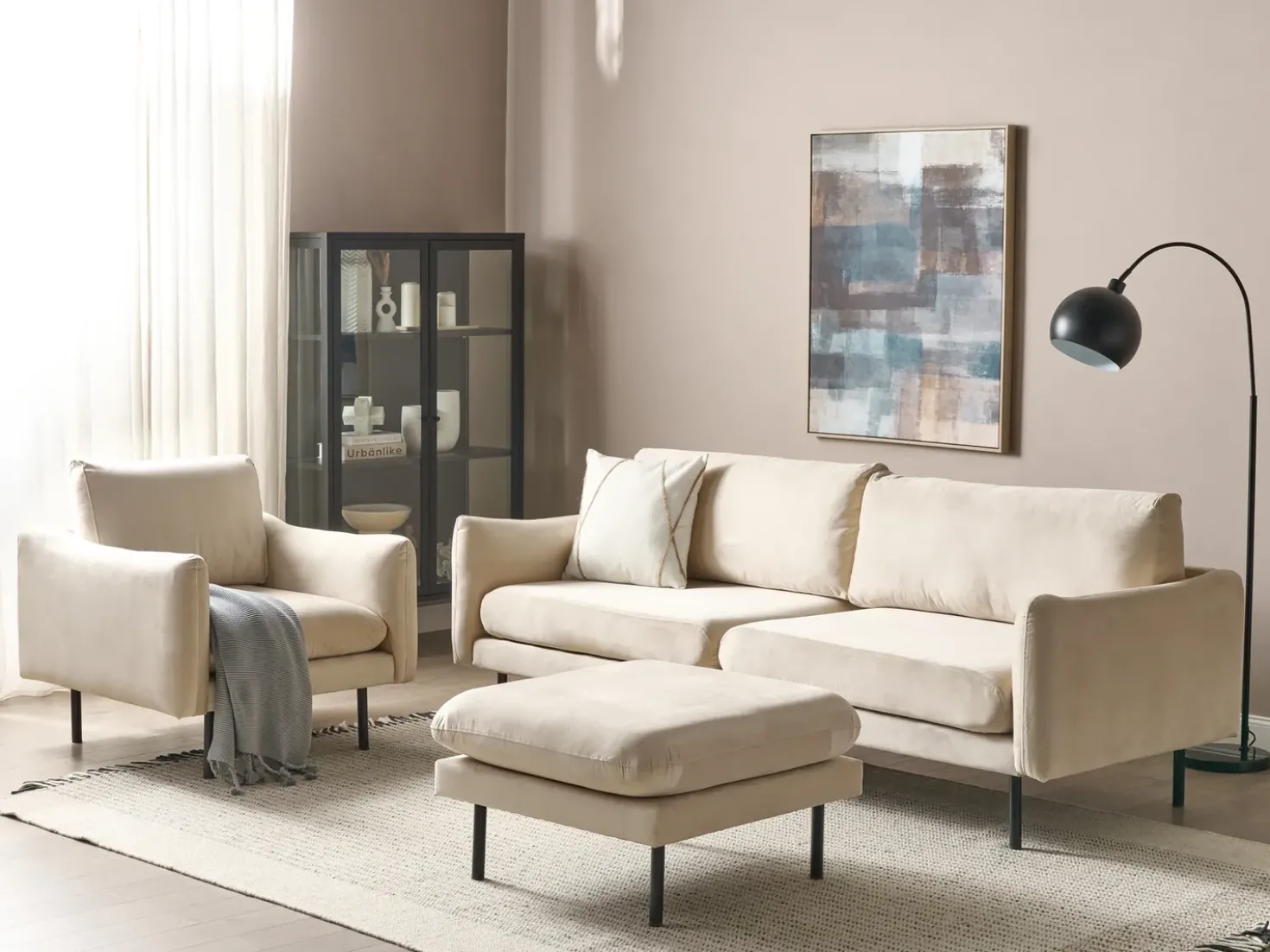 Set da salotto 5 posti VINTERBRO Velluto Beige chiaro con ottomana