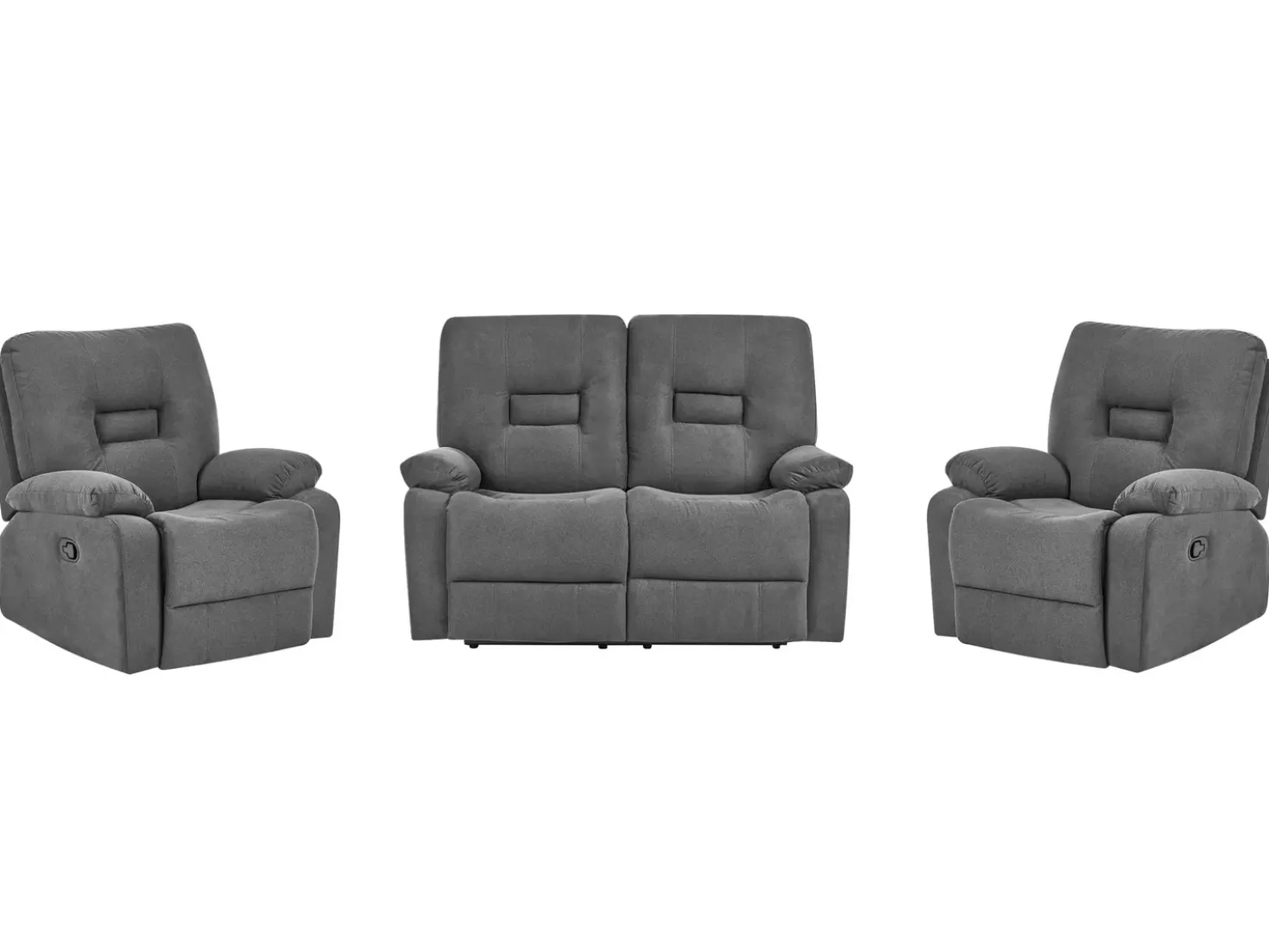Set da salotto con poltrona reclinabile manuale 4 posti BERGEN Tessuto Grigio grafite