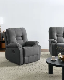Set da salotto con poltrona reclinabile manuale 4 posti BERGEN Tessuto Grigio grafite