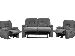 Set da salotto con poltrona reclinabile manuale 4 posti BERGEN Tessuto Grigio grafite