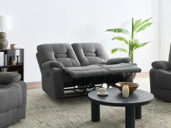 Set da salotto con poltrona reclinabile manuale 4 posti BERGEN Tessuto Grigio grafite