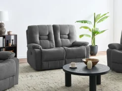 Set da salotto con poltrona reclinabile manuale 4 posti BERGEN Tessuto Grigio grafite