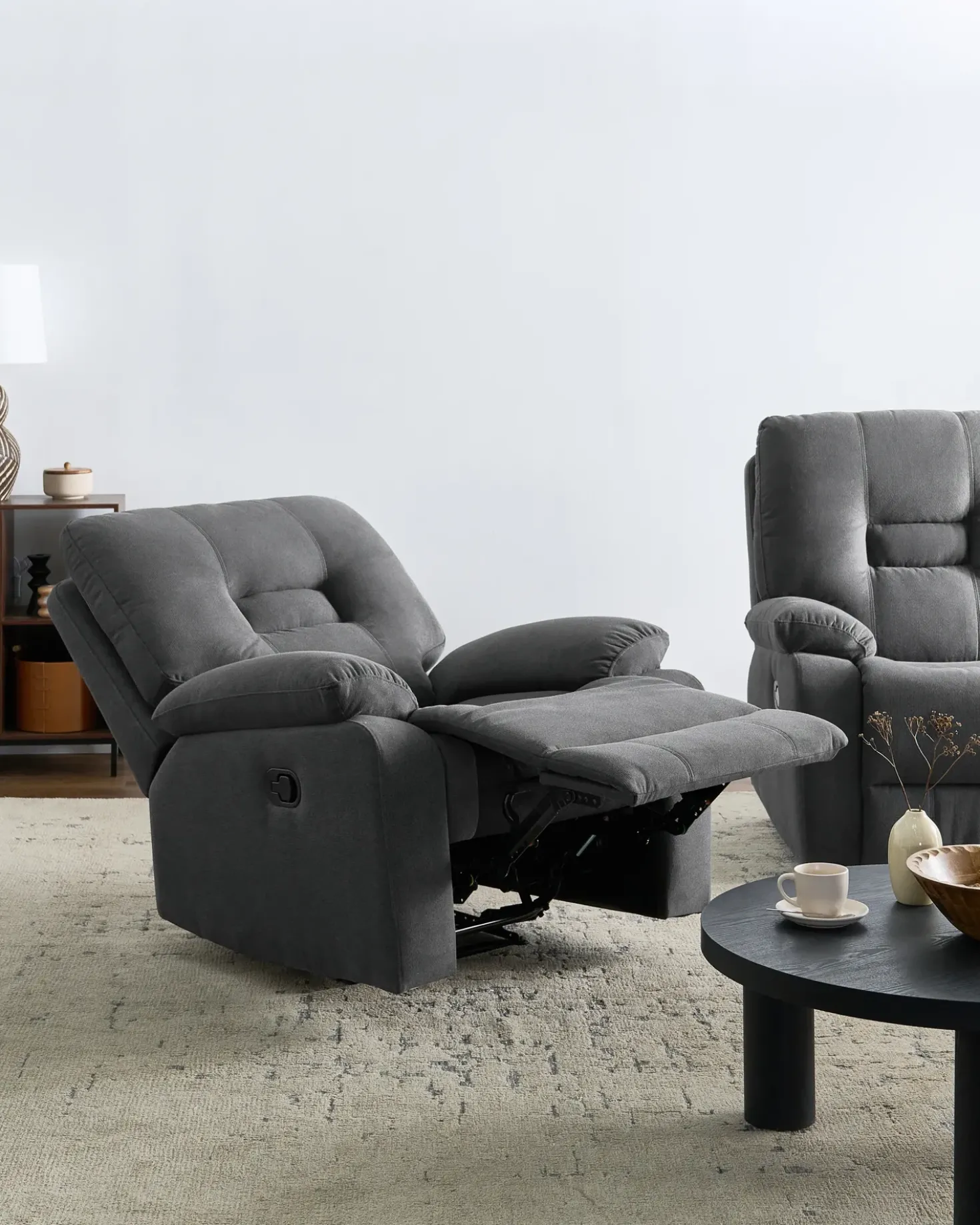 Set da salotto con poltrona reclinabile manuale 4 posti BERGEN Tessuto Grigio grafite