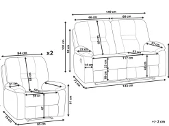 Set da salotto con poltrona reclinabile manuale 4 posti BERGEN Tessuto Grigio grafite