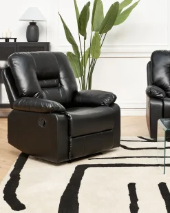 Set da salotto con poltrona reclinabile manuale 6 posti BERGEN Pelle sintetica Nero