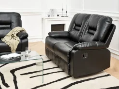 Set da salotto con poltrona reclinabile manuale 6 posti BERGEN Pelle sintetica Nero