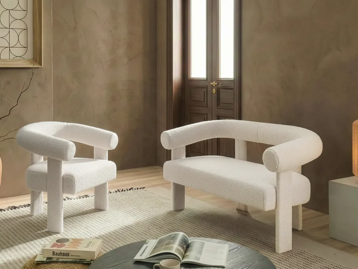 Set da salotto ILBRO Bouclé Bianco sporco