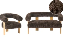 Set da salotto ILBRO Finta pelliccia Marrone scuro/Marrone chiaro