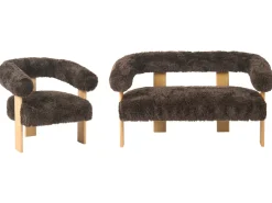 Set da salotto ILBRO Finta pelliccia Marrone scuro/Marrone chiaro