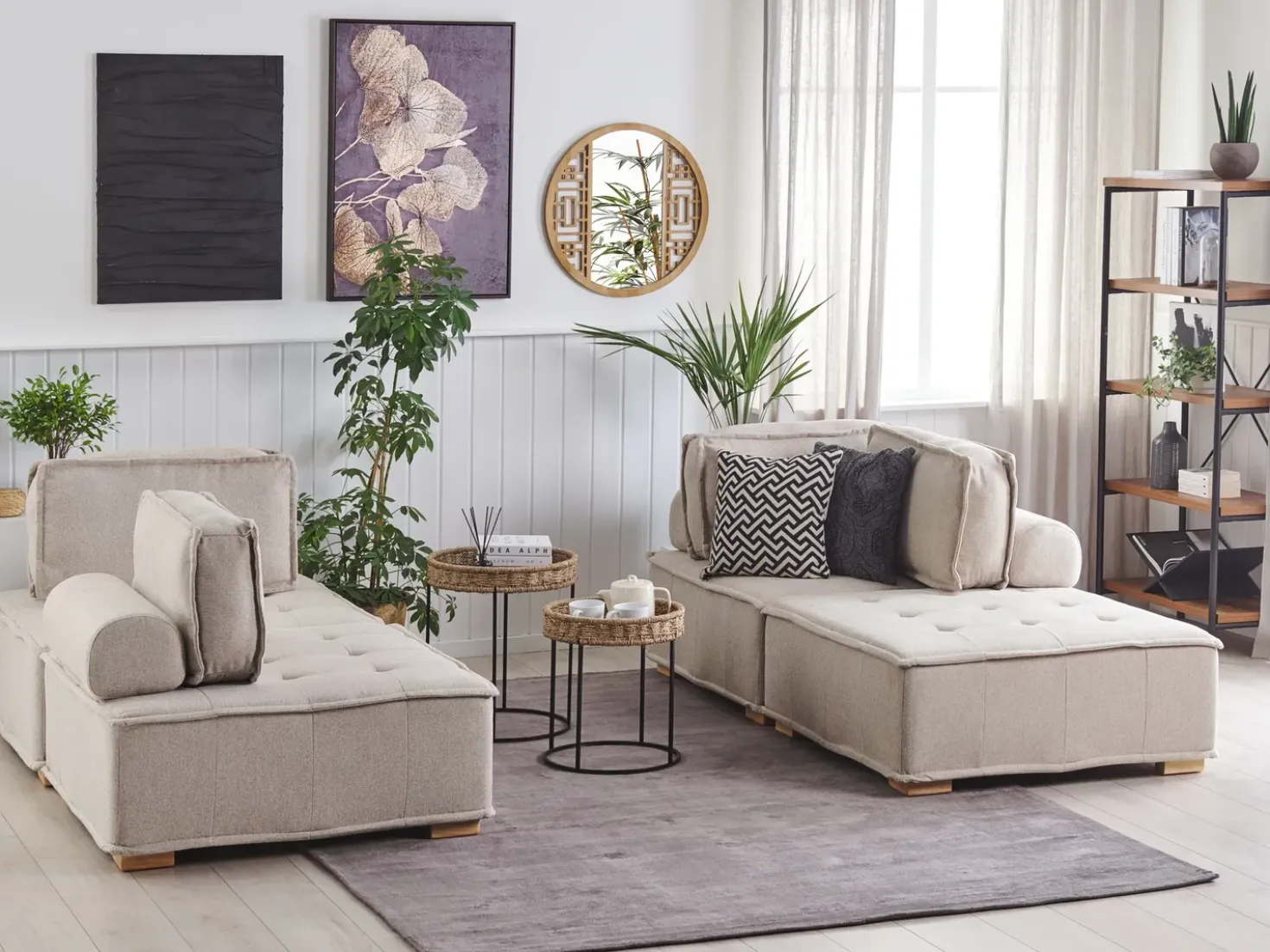 Set da salotto modulare 4 posti TIBRO Tessuto Beige chiaro