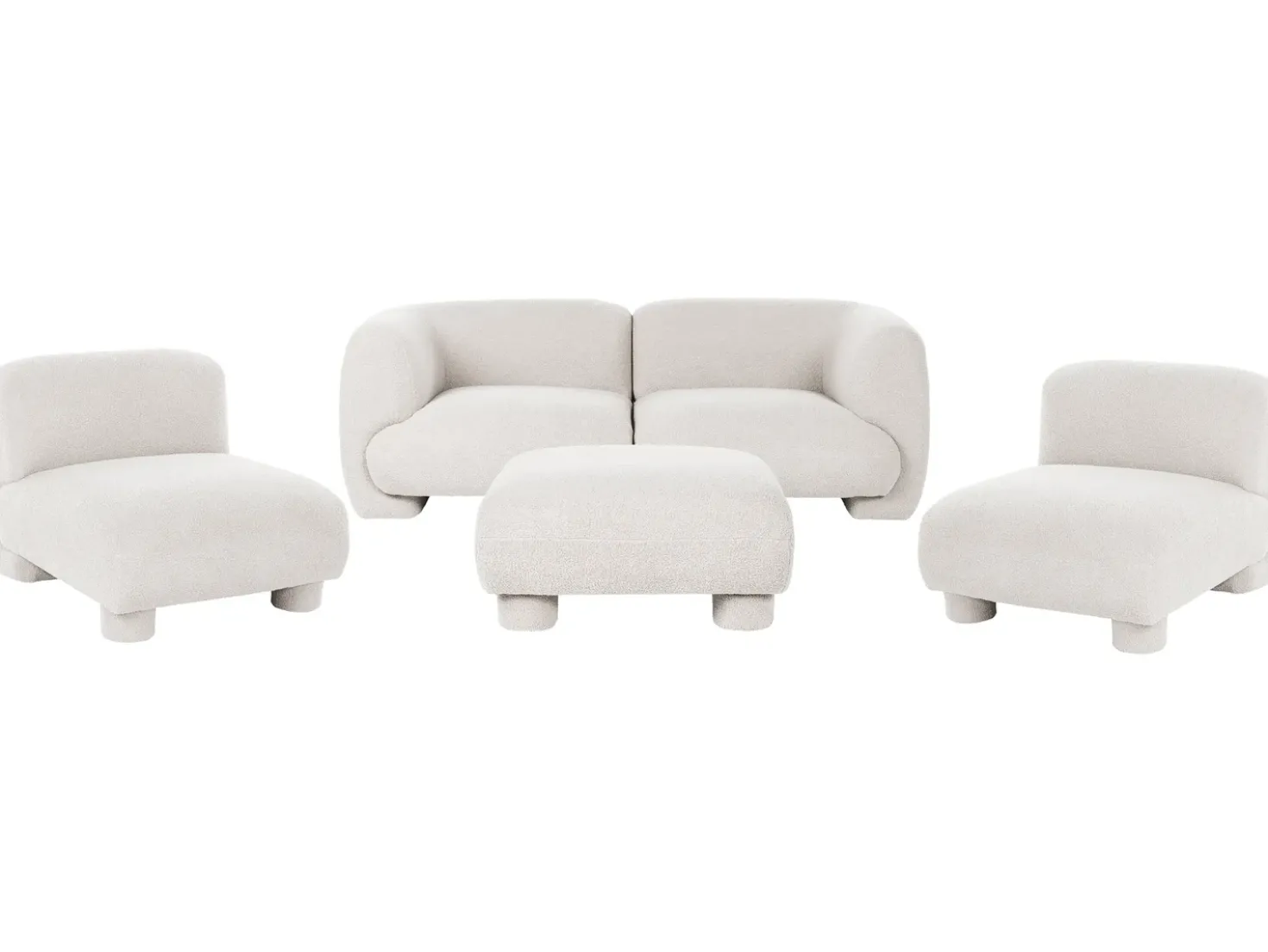 Set da salotto modulare 4 posti MJALBI Bouclé Bianco sporco con ottomana