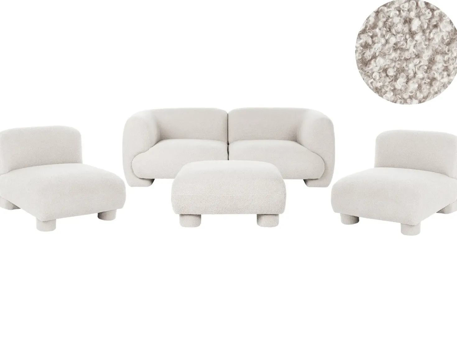 Set da salotto modulare 4 posti MJALBI Bouclé Bianco sporco con ottomana
