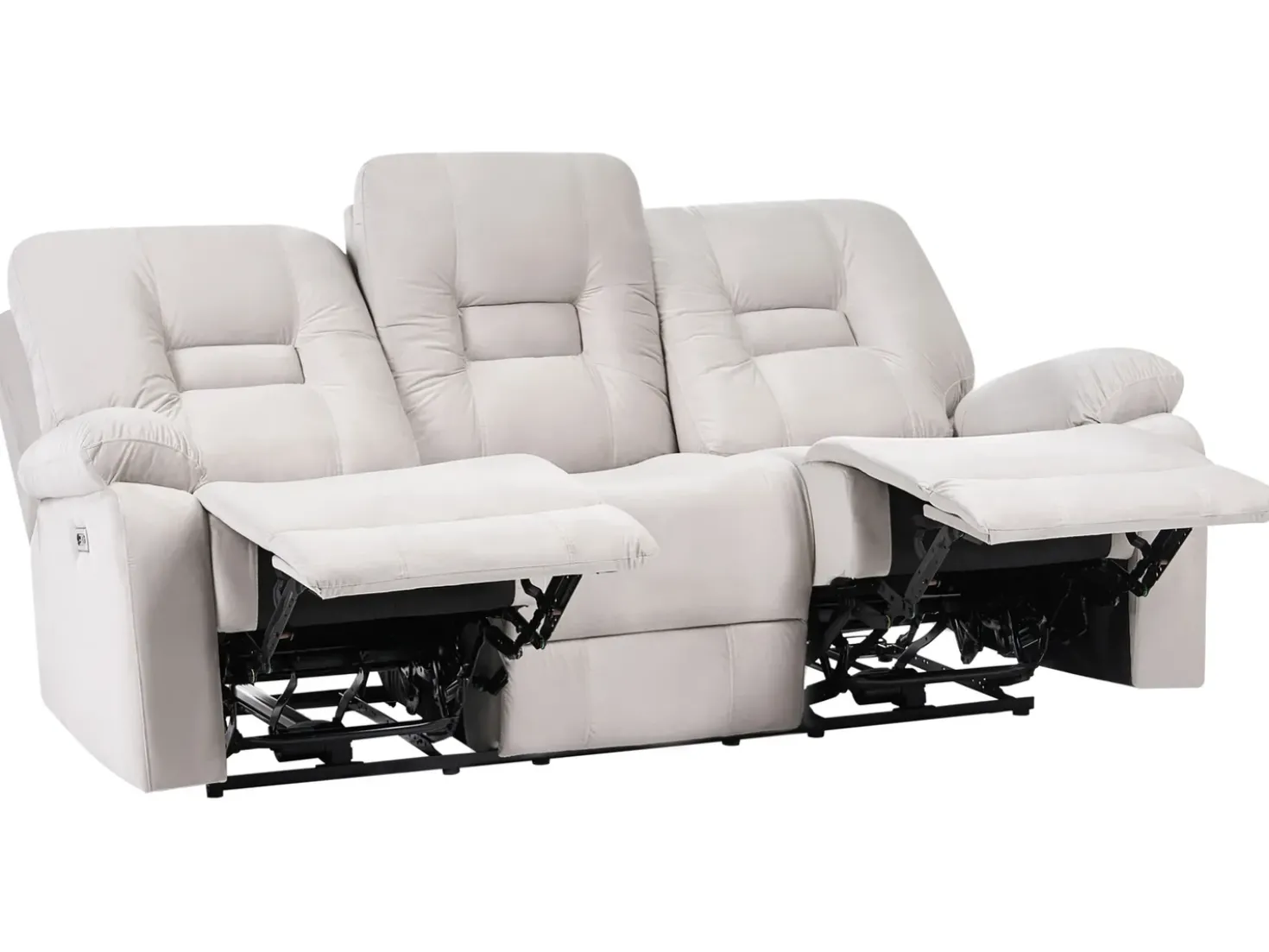 Set da salotto reclinabile elettrico 6 posti BERGEN Velluto Beige chiaro con porta USB