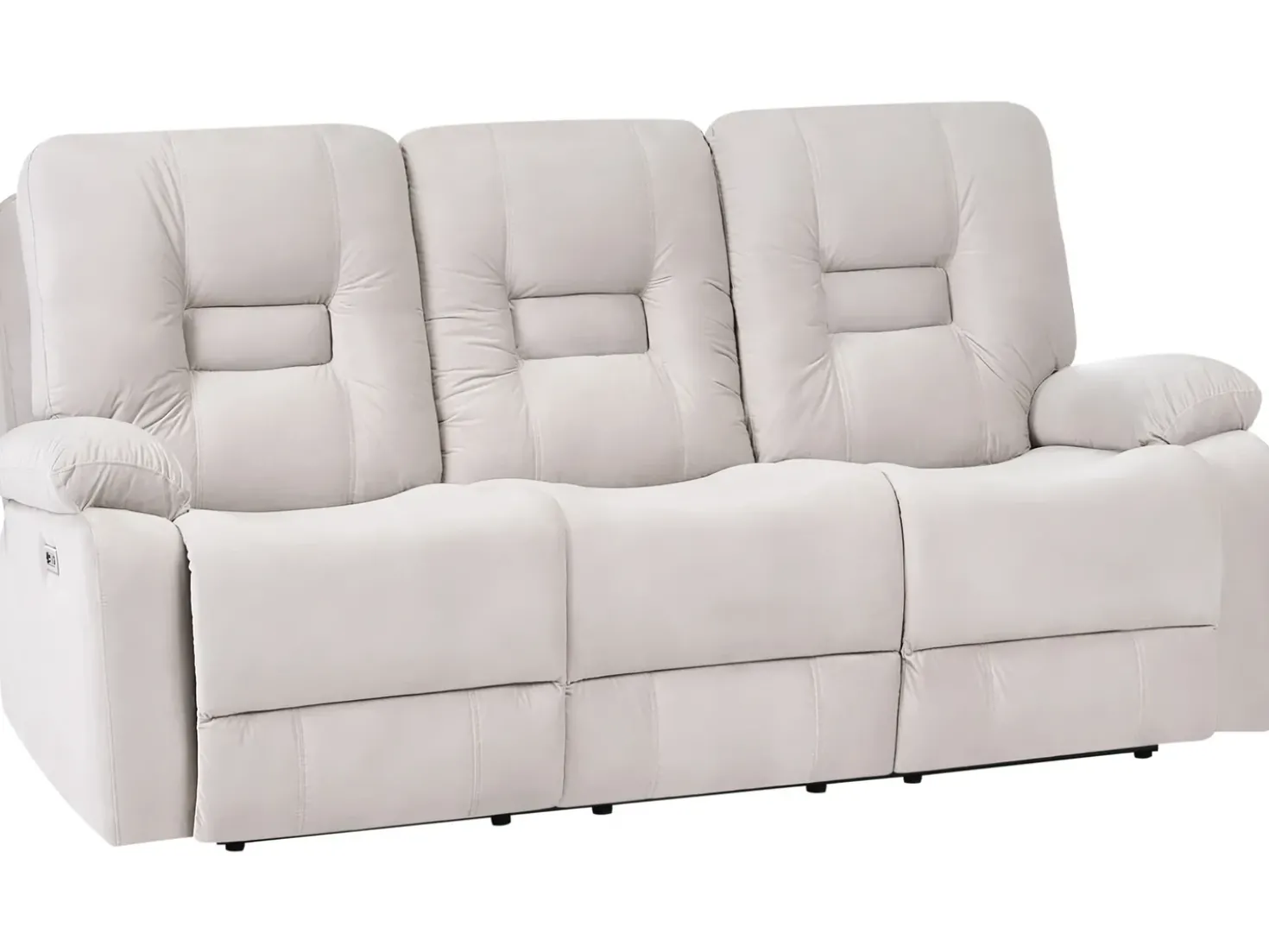 Set da salotto reclinabile elettrico 6 posti BERGEN Velluto Beige chiaro con porta USB