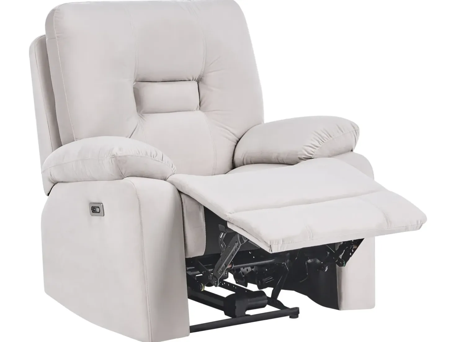 Set da salotto reclinabile elettrico 6 posti BERGEN Velluto Beige chiaro con porta USB