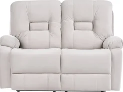 Set da salotto reclinabile elettrico 6 posti BERGEN Velluto Beige chiaro con porta USB