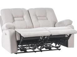 Set da salotto reclinabile elettrico 6 posti BERGEN Velluto Beige chiaro con porta USB