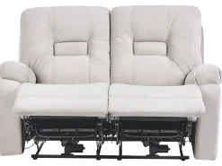 Set da salotto reclinabile elettrico 6 posti BERGEN Velluto Beige chiaro con porta USB