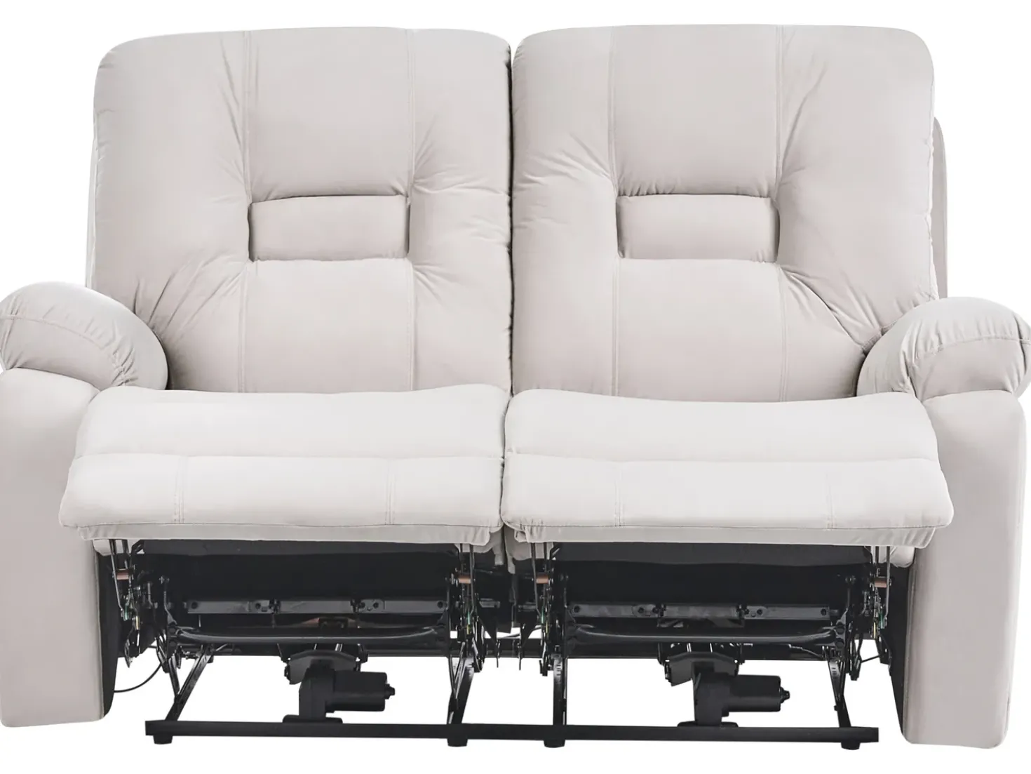 Set da salotto reclinabile elettrico 6 posti BERGEN Velluto Beige chiaro con porta USB