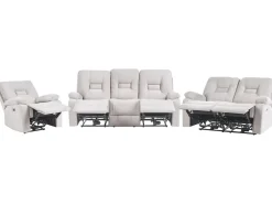 Set da salotto reclinabile elettrico 6 posti BERGEN Velluto Beige chiaro con porta USB