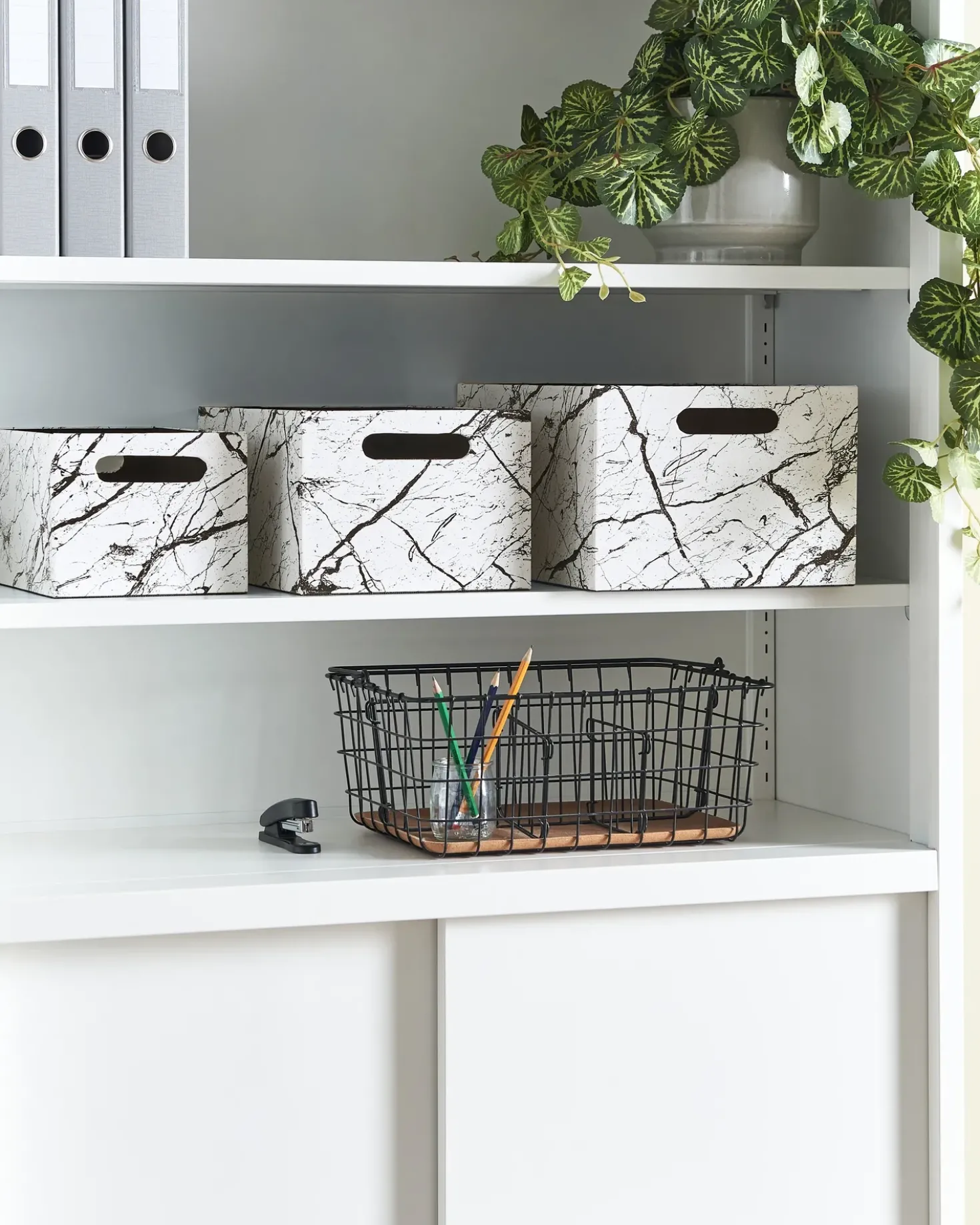 Set de 3 cutii LARSA Pelle sintetica Bianco