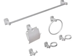 Set di 6 accessori da bagno POCONE con barre e ganci per asciugamani Argento