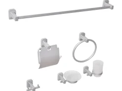 Set di 6 accessori da bagno POCONE con barre e ganci per asciugamani Argento