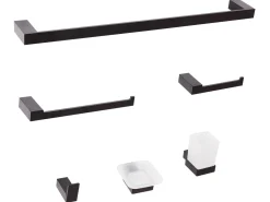 Set di 6 accessori da bagno TUMACO con barre e ganci per asciugamani Nero