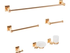 Set di 6 accessori da bagno TALARA con barre e ganci per asciugamani Oro