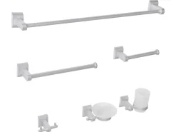 Set di 6 accessori da bagno TALARA con barre e ganci per asciugamani Argento