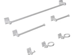 Set di 6 accessori da bagno TALARA con barre e ganci per asciugamani Argento
