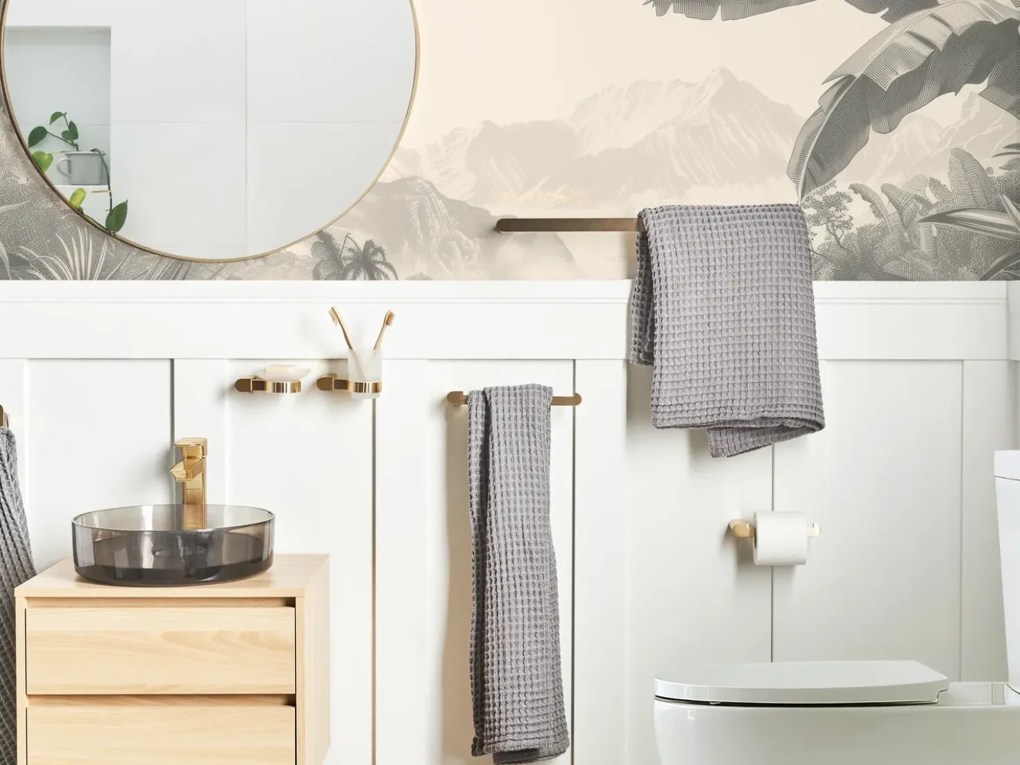 Set di 6 accessori da bagno PARACAS con barre e ganci per asciugamani Oro