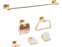 Set di 6 accessori da bagno RIOHACHA con barre e ganci per asciugamani Oro