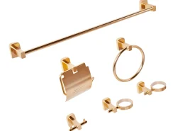 Set di 6 accessori da bagno POCONE con barre e ganci per asciugamani Oro
