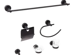 Set di 6 accessori da bagno ZARUMA con barre e ganci per asciugamani Nero