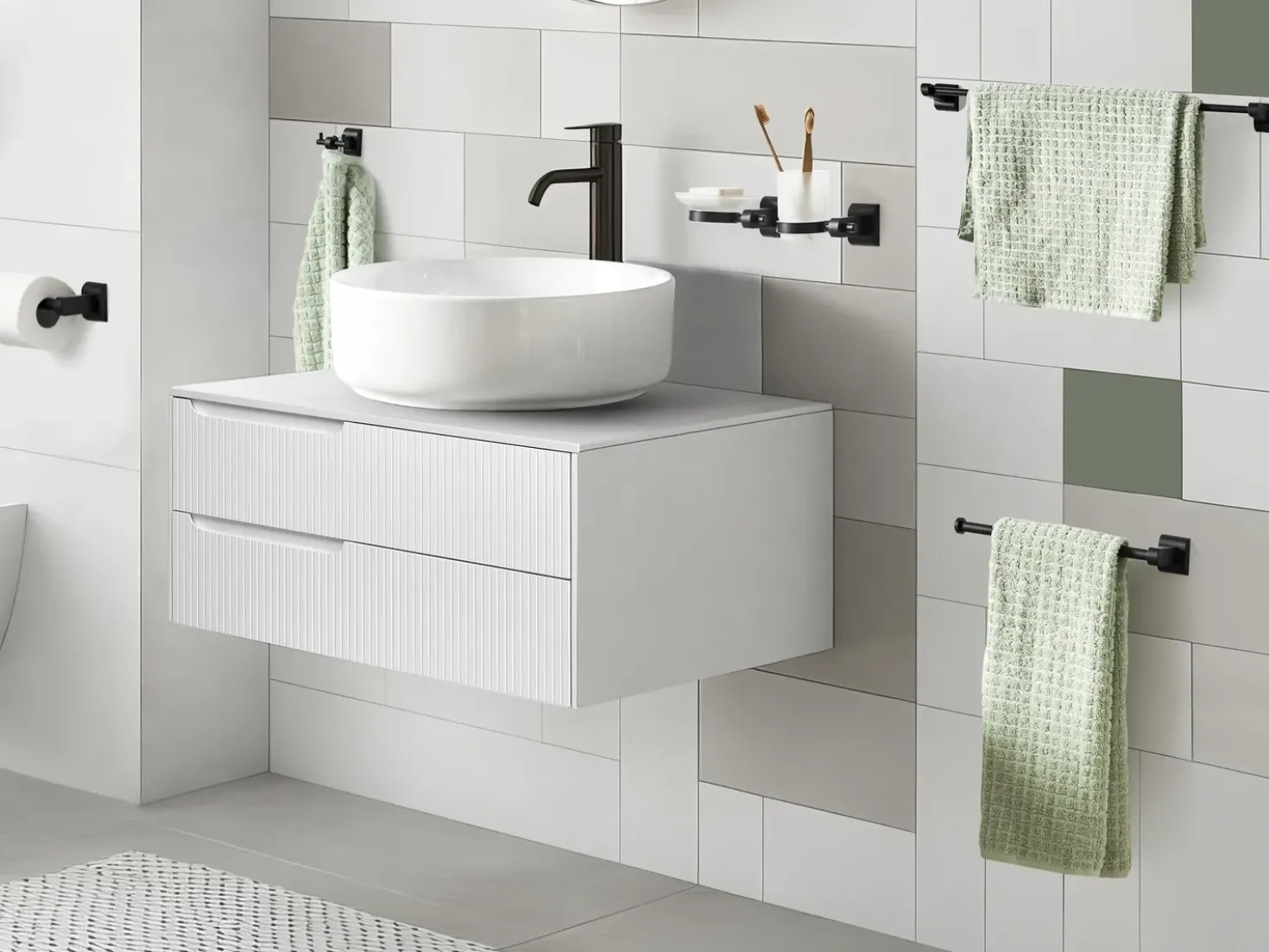 Set di 6 accessori da bagno TALARA con barre e ganci per asciugamani Nero