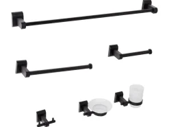 Set di 6 accessori da bagno TALARA con barre e ganci per asciugamani Nero