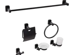 Set di 6 accessori da bagno POCONE con barre e ganci per asciugamani Nero